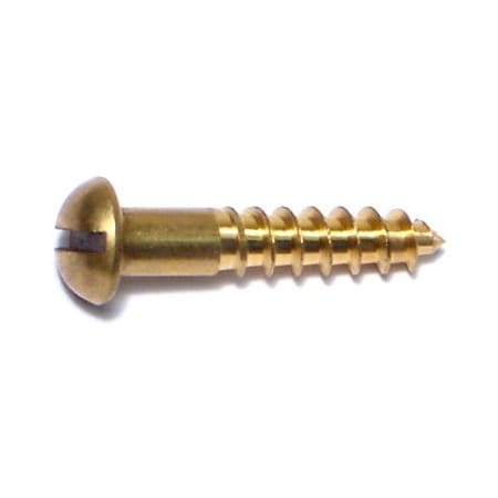 Midwest Fastener Wood Screw, #10, 1 in, Plain Brass Round Head Slotted Drive, 24 PK 61308
